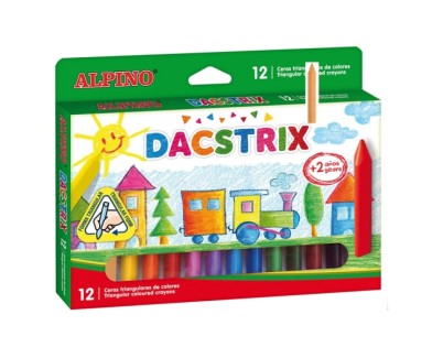 Alpino Dacstrix Pack de 12 Ceras Semiblandas de Colores - Forma Triangular - Mezclables - No Manchan - Colores Surtidos
