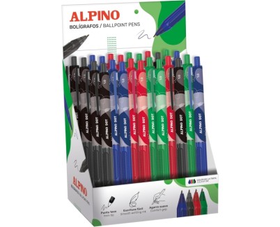 Alpino Dot Expositor con 24 Boligrafos Retractiles - Punta 1mm - Agarre Suave - Colores Surtidos