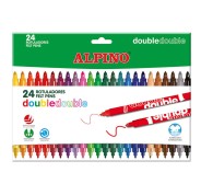Alpino Double Double Pack con 24 Rotuladores Doble Punta - Punta Gruesa 3.6mm y Fina 2.3mm - Tinta Superlavable - Ideal para Trabajos Escolares y Dibujos - Colores Surtidos