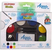 Alpino Fiesta Aqua Make-up Pack con Paleta de Maquillaje Acuarelable con 6 Colores + 2 Pinceles + Esponja y Guia de Uso - Se Lava con Agua y Jabon - Colores Surtidos