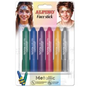 Alpino Fiesta Face Stick Metallic Pack con 6 Barritas de Pintura Facial - Sistema Retractil Giratorio - Se Lava con Agua - Testado Dermatologicamente - Colores Surtidos Metalicos