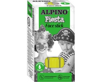 Alpino Fiesta Face Stick Pack con 6 Barritas de Pintura Facial - Sistema Retractil Giratorio - Se Lava con Agua - Testado Dermatologicamente - Color Amarillo