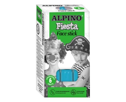 Alpino Fiesta Face Stick Pack con 6 Barritas de Pintura Facial - Sistema Retractil Giratorio - Se Lava con Agua - Testado Dermatologicamente - Color Azul Cyan