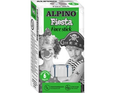 Alpino Fiesta Face Stick Pack con 6 Barritas de Pintura Facial - Sistema Retractil Giratorio - Se Lava con Agua - Testado Dermatologicamente - Color Blanco