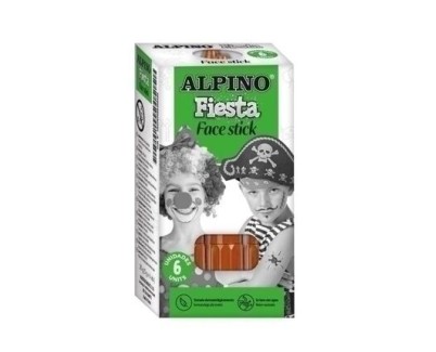 Alpino Fiesta Face Stick Pack con 6 Barritas de Pintura Facial - Sistema Retractil Giratorio - Se Lava con Agua - Testado Dermatologicamente - Color Marron