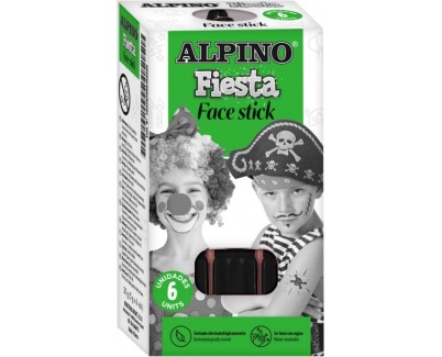 Alpino Fiesta Face Stick Pack con 6 Barritas de Pintura Facial - Sistema Retractil Giratorio - Se Lava con Agua - Testado Dermatologicamente - Color Negro