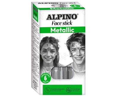 Alpino Fiesta Face Stick Pack con 6 Barritas de Pintura Facial - Sistema Retractil Giratorio - Se Lava con Agua - Testado Dermatologicamente - Color Plata