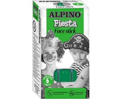 Alpino Fiesta Face Stick Pack con 6 Barritas de Pintura Facial - Sistema Retractil Giratorio - Se Lava con Agua - Testado Dermatologicamente - Color Verde