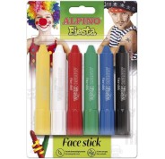 Alpino Fiesta Face Stick Pack con 6 Barritas de Pintura Facial - Sistema Retractil Giratorio - Se Lava con Agua - Testado Dermatologicamente - Colores Surtidos