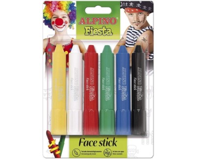 Alpino Fiesta Face Stick Pack con 6 Barritas de Pintura Facial - Sistema Retractil Giratorio - Se Lava con Agua - Testado Dermatologicamente - Colores Surtidos