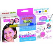 Alpino Fiesta Festival Pack de 4 Botes de Maquillaje Liquido de Diferentes Colores + Pincel + Guia de Ideas - Se Lava con Agua - Testado Dermatologicamente