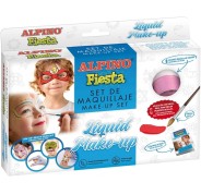 Alpino Fiesta Pack de 8 Botes de Maquillaje Liquido de Diferentes Colores + Pincel + Guia de Ideas - Se Lava con Agua - Testado Dermatologicamente