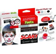 Alpino Fiesta Scary Pack de 4 Botes de Maquillaje Liquido de Diferentes Colores + Pincel + Guia de Ideas - Se Lava con Agua - Testado Dermatologicamente
