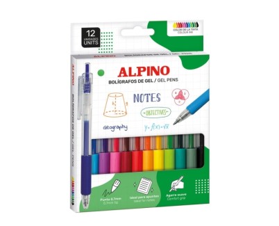 Alpino Line Gel Pack con 12 Boligrafos Retractiles de Tinta Gel - Punta 0.7mm - Grip de Agarre - Colores Surtidos