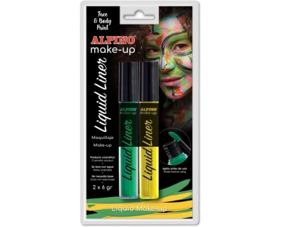 Alpino Make-up Liquid Liner Pack con 2 Botes de Maquillaje Liquido con Aplicador - Se Lava con Agua - Testado Dermatologicamente - Colores Amarillo y Verde