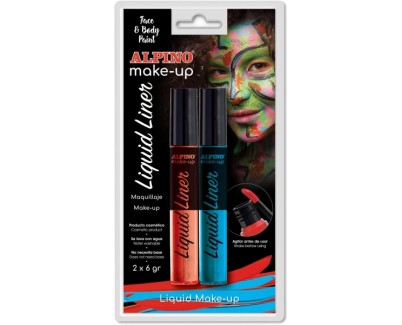Alpino Make-up Liquid Liner Pack con 2 Botes de Maquillaje Liquido con Aplicador - Se Lava con Agua - Testado Dermatologicamente - Colores Azul y Rojo