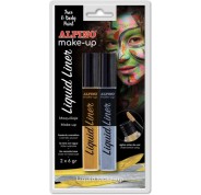 Alpino Make-up Liquid Liner Pack con 2 Botes de Maquillaje Liquido con Aplicador - Se Lava con Agua - Testado Dermatologicamente - Colores Oro y Plata