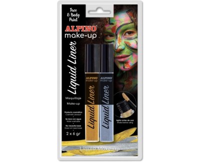 Alpino Make-up Liquid Liner Pack con 2 Botes de Maquillaje Liquido con Aplicador - Se Lava con Agua - Testado Dermatologicamente - Colores Oro y Plata