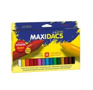 Alpino Maxidacs Pack de 15 Ceras Blandas para Niños - Tamaño Extra Grande 120mm x 14mm - Etiqueta Anti-Manchas - Ideal para Grandes Artistas - Colores Surtidos