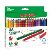 Alpino Pack con 36 Rotuladores de Colores - Punta de 3mm - Superlavables y Brillantes - Uso Escolar - Desarrolla la Creatividad - Colores Surtidos