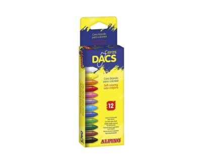 Alpino Pack de 12 Ceras de Colores Dacs - Textura Cremosa - Mezclables - Pintado Suave y Cubriente - Colorido y Creativo - Colores Surtidos