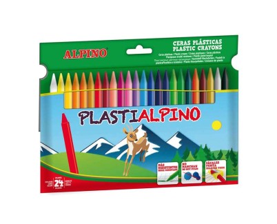 Alpino Pack de 24 Ceras PlastiAlpino para Niños - Material Resistente y No Mancha - Colores Brillantes - Colores Surtidos