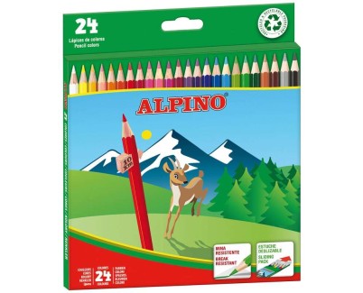 Alpino Pack de 24 Lapices de Colores Hexagonales - Mina de 3mm - Resistente a la Rotura - Bandeja Extraible - Colores Surtidos