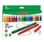 Alpino Pack de 24 Rotuladores Escolares - Punta Fina de 3mm - Superlavables y Brillantes - Desarrolla la Creatividad - Colores Surtidos