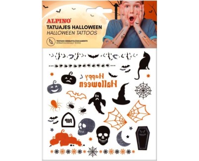 Alpino Pack de Tatuajes Halloween - Dise&ntilde;os Terrorificos - Colores Plata, Negro y Naranja