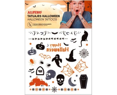 Alpino Pack de Tatuajes Halloween - Diseños Terrorificos - Colores Plata, Negro y Naranja