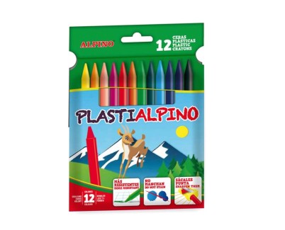 Alpino PlastiAlpino Pack con 12 Ceras para Ni&ntilde;os - Material Resistente - No Manchan - Colores Brillantes - Colores Surtidos