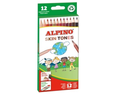 Alpino Skin Tones Pack de 12 Lapices de Colores Hexagonales - Mina de 3mm - Resistente a la Rotura - Bandeja Extraible - Colores que Recrean los Diferentes Tonos de Piel