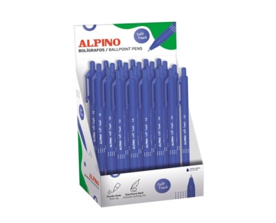Alpino Soft Touch Expositor con 24 Boligrafos Retractiles - Punta 1mm - Tacto Suave - Tinta Azul - Color Azul