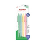 Alpino Soft Touch Pastel Pack con 4 Boligrafos Retractiles - Punta 1mm - Tacto Suave - Tinta Azul - Colores Pastel Surtidos