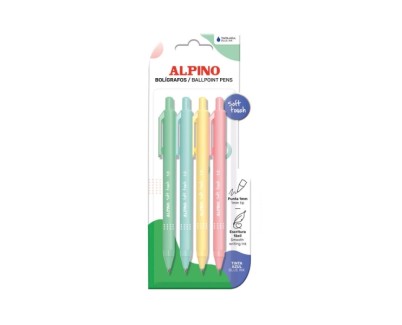 Alpino Soft Touch Pastel Pack con 4 Boligrafos Retractiles - Punta 1mm - Tacto Suave - Tinta Azul - Colores Pastel Surtidos