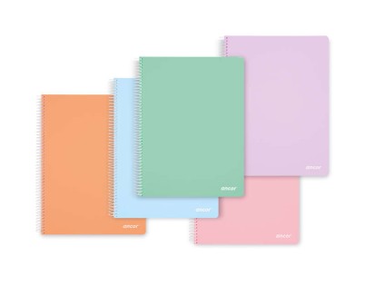 Ancor Classic Stripes Cuaderno Espiral Tama&ntilde;o Folio Cuadriculado 4x4mm - 80 Hojas 90gr - Tapa de Plastico - Colores Pastel Surtidos