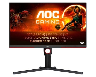 AOC G3 Monitor 27\" Mini LED VA QHD HDR1000 180Hz - Respuesta 1ms - Ajustable en Altura, Giratorio e Inclinable - Angulo de Vision 178&deg; - HDMI, DisplayPort, Audio - Montaje VESA 100x100