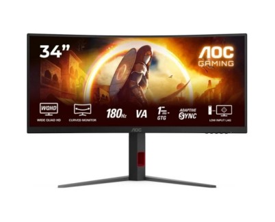 AOC G4 Monitor 34\" Curvo 1500R Fast VA WQHD 180Hz HDR10 - Respuesta 1ms - HDMI, DisplayPort, Audio - Montaje VESA 100x100 - Color Negro