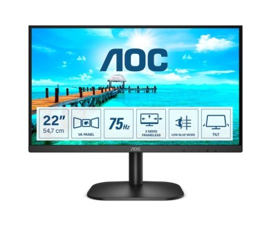 AOC Monitor 21.5\" WLED FullHD 75Hz - Angulo de Vision 178° - HDMI, VGA, Audio - Montaje VESA 100x100