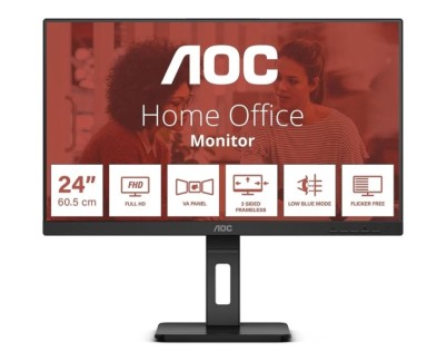 AOC Monitor 24\" LED IPS FullHD 1080p 75Hz - Respuesta 4ms - Ajuste de Altura - Angulo de Vision 178° - Altavoces Incorporados - HDMI, VGA, Audio - Montaje VESA 100x100