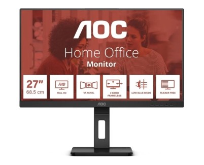 AOC Monitor 27\" LED IPS FullHD 1080p 75Hz - Respuesta 4ms - Ajuste de Altura - Angulo de Vision 178° - Altavoces Incorporados - USB, HDMI, VGA, Audio - Montaje VESA 100x100