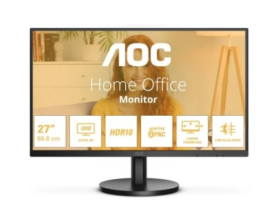 AOC Monitor 27\" LED VA UltraHD 4K 60Hz - Respuesta 4ms - Angulo de Vision 178° - Altavoces Incorporados - HDMI, Audio - Montaje VESA 100x100
