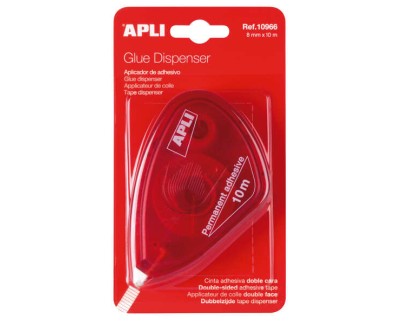 Apli Aplicador Adhesivo Doble Cara 8mm x 10m - Facil de Usar - Adhesivo Fuerte - Ideal para Manualidades y Proyectos Escolares - Transparente