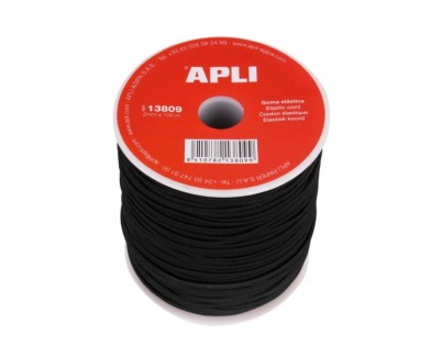 Apli Bobina de Cuerda Elastica - Duradera - Flexible - Facil de Cortar y Atar - Ideal para Manualidades - Color Negro
