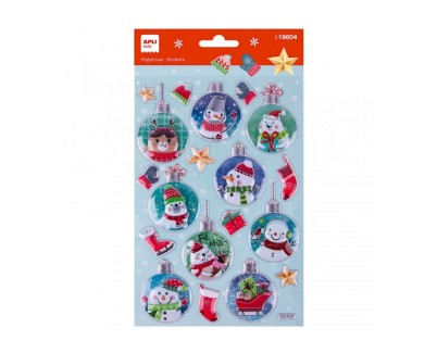 Apli Bolsa con 20 Pegatinas Navideñas Bola Muñeco de Nieve - Adhesivo Permanente - Diseños Surtidos - Ideal para Decorar Regalos y Tarjetas