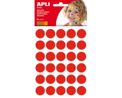 Apli Bolsa de 180 Gomets Redondos Ø 20mm - Adhesivo Permanente - Desarrollo de Habilidades y Creatividad - Ideal para Escuelas Infantiles - Color Rojo
