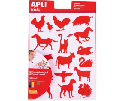 Apli Bolsa de Gomets de Adhesivo Permanente con Formas de Animales de Granja - 204 Gomets por Bolsa - Desarrolla la Psicomotricidad Fina y Cumple con Normas de Calidad y Seguridad