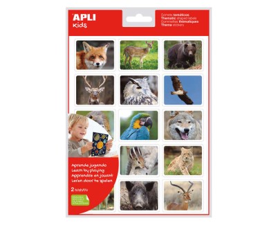 Apli Bolsa de Gomets Realistas Animales en su Habitat - 30 Gomets Rectangulares Tematicos - Adhesivo Removible - Fotografias a Todo Color - Normas EN-71 y FSC - Libre de Disolventes - 100% Reciclables - Bosque