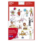Apli Bolsa de Gomets Tematicos el Circo - 168 Gomets en 12 Hojas - Adhesivo Removible - Ideal para Escuelas - Adhesivo Base Agua - Libre de Disolventes - Divertidas Ilustraciones - Colorido Circo