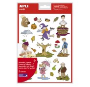 Apli Bolsa de Gomets Tematicos el Otoño - 72 Gomets en 3 Hojas - Adhesivo Removible - Ilustraciones Educativas - Adhesivo Base Agua - Libre de Disolventes - Coloridos